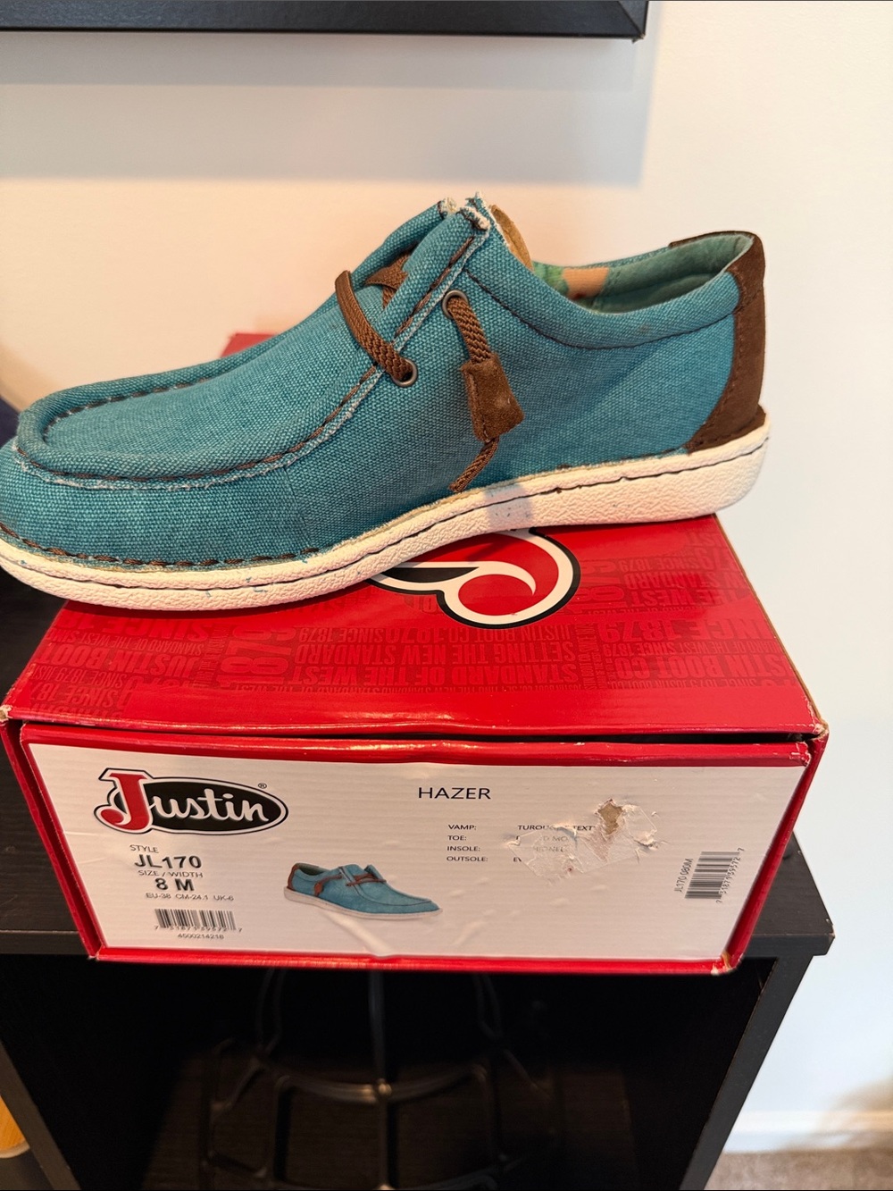 Justin Boots Teal Canvas Casual Sneakers with Brown Accents
